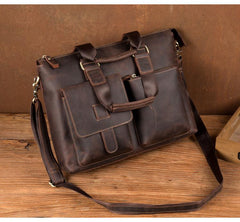Vintage Brown Leather Mens 15 inches Briefcase Laptop Side Bag Business Bag Brown Work Bags for Men
