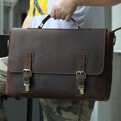 Vintage Brown Leather Mens 15 inches Laptop Work Bag Handbag Briefcase Shoulder Bags Business Bags For Men