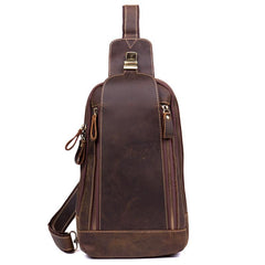 Cool Brown Leather Mens Sling Bag Sling Pack Crossbody Backpack Chest Bag for men
