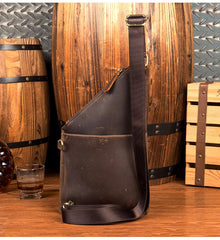 Cool Brown Leather Mens Sling Bag Crossbody Pack Messenger Bag Chest Bag for men - imessengerbags