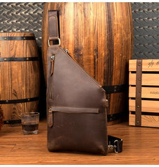 Cool Brown Leather Mens Sling Bag Crossbody Pack Messenger Bag Chest Bag for men - imessengerbags