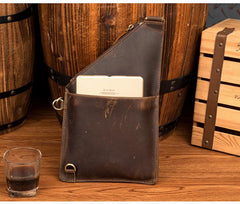 Cool Brown Leather Mens Sling Bag Crossbody Pack Messenger Bag Chest Bag for men - imessengerbags