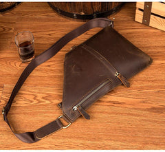 Cool Brown Leather Mens Sling Bag Crossbody Pack Messenger Bag Chest Bag for men - imessengerbags