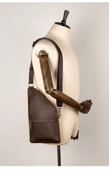 Cool Brown Leather Mens Sling Bag Crossbody Pack Messenger Bag Chest Bag for men - imessengerbags