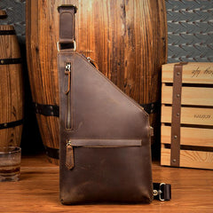 Cool Brown Leather Mens Sling Bag Crossbody Pack Messenger Bag Chest Bag for men - imessengerbags
