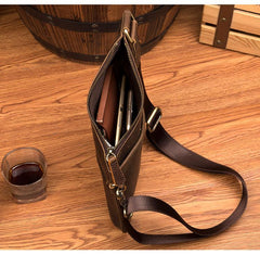 Cool Brown Leather Mens Sling Bag Crossbody Pack Messenger Bag Chest Bag for men - imessengerbags