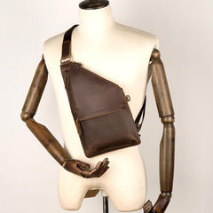 Cool Brown Leather Mens Sling Bag Crossbody Pack Messenger Bag Chest Bag for men - imessengerbags