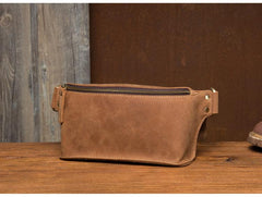Cool Brown Leather Mens Fanny Packs Waist Bag Hip Pack Belt Bag Bumbag for Men