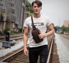 Vintage Brown Leather Mens Crossbody Pack Sling Bag Sling Pack Casual Chest Bags One Shoulder Backpack for Men - imessengerbags
