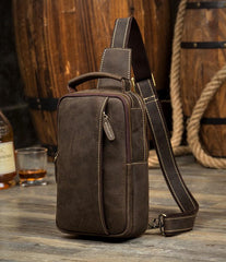 Vintage Brown Leather Mens Crossbody Pack Sling Bag Sling Pack Casual Chest Bags One Shoulder Backpack for Men - imessengerbags