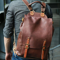 Dark Brown Leather Mens Backpack Travel Backpacks Laptop Backpack for men