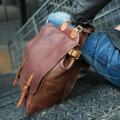 Dark Brown Leather Mens Backpack Travel Backpacks Laptop Backpack for men
