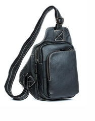 Dark Brown Leather Mens Cool Sling Bag Crossbody Pack Black Chest Bag for men - imessengerbags