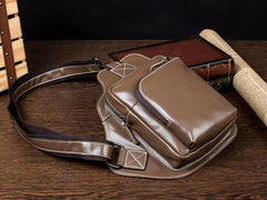 Dark Brown Leather Mens Cool Sling Bag Crossbody Pack Black Chest Bag for men - imessengerbags