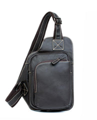 Dark Brown Leather Mens Cool Sling Bag Crossbody Pack Black Chest Bag for men - imessengerbags