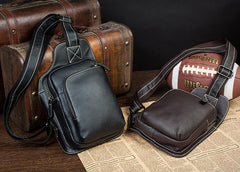 Dark Brown Leather Mens Cool Sling Bag Crossbody Pack Black Chest Bag for men - imessengerbags