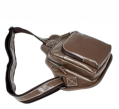 Dark Brown Leather Mens Cool Sling Bag Crossbody Pack Black Chest Bag for men - imessengerbags