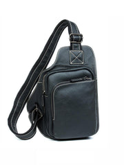 Dark Brown Leather Mens Cool Sling Bag Crossbody Pack Black Chest Bag for men - imessengerbags