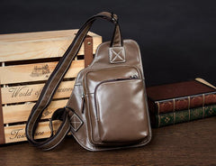 Dark Brown Leather Mens Cool Sling Bag Crossbody Pack Black Chest Bag for men - imessengerbags