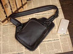 Dark Brown Leather Mens Cool Sling Bag Crossbody Pack Black Chest Bag for men - imessengerbags