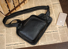 Dark Brown Leather Mens Cool Sling Bag Crossbody Pack Black Chest Bag for men