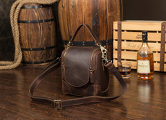 Dark Brown Leather Mens Small SLR Camera Bag Shoulder Bag Messenger Bag For Men