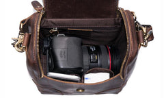 Dark Brown Leather Mens Small SLR Camera Bag Shoulder Bag Messenger Bag For Men - imessengerbags
