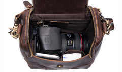 Dark Brown Leather Mens Small SLR Camera Bag Shoulder Bag Messenger Bag For Men