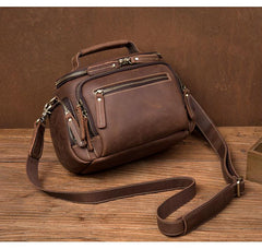 Vintage Dark Brown Leather Mens Camera Shoulder Bag Small Messenger Bag Courier Bag for Men - imessengerbags