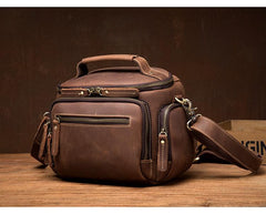 Vintage Dark Brown Leather Mens Camera Shoulder Bag Small Messenger Bag Courier Bag for Men - imessengerbags