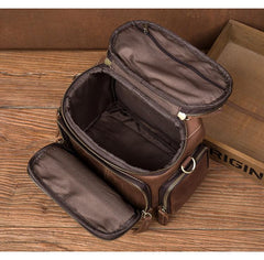 Vintage Dark Brown Leather Mens Camera Shoulder Bag Small Messenger Bag Courier Bag for Men - imessengerbags