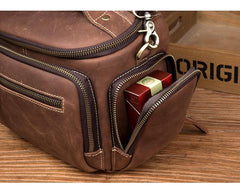 Vintage Dark Brown Leather Mens Camera Shoulder Bag Small Messenger Bag Courier Bag for Men - imessengerbags