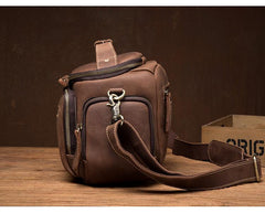 Vintage Dark Brown Leather Mens Camera Shoulder Bag Small Messenger Bag Courier Bag for Men