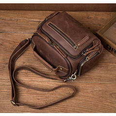 Vintage Dark Brown Leather Mens Camera Shoulder Bag Small Messenger Bag Courier Bag for Men