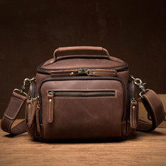 Vintage Dark Brown Leather Mens Camera Shoulder Bag Small Messenger Bag Courier Bag for Men - imessengerbags