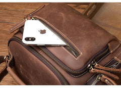 Vintage Dark Brown Leather Mens Camera Shoulder Bag Small Messenger Bag Courier Bag for Men - imessengerbags