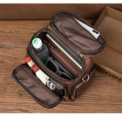Vintage Dark Brown Leather Mens Camera Shoulder Bag Small Messenger Bag Courier Bag for Men - imessengerbags