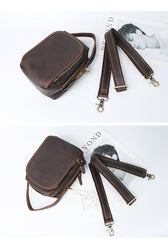 Dark Brown Leather Mens Casual Mini Courier Bag Messenger Bags Belt Bag Belt Pouch For Men - imessengerbags