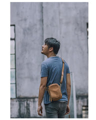 Dark Brown Leather Mens Casual Mini Courier Bag Messenger Bags Belt Bag Belt Pouch For Men - imessengerbags