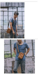 Dark Brown Leather Mens Casual Mini Courier Bag Messenger Bags Belt Bag Belt Pouch For Men - imessengerbags
