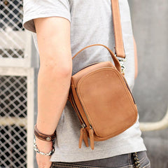 Dark Brown Leather Mens Casual Mini Courier Bag Messenger Bags Belt Bag Belt Pouch For Men - imessengerbags
