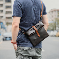 Dark Coffee  Leather Mens Casual Small Side Bags Messenger Bags Brown Postman Bag For Men - imessengerbags