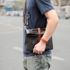 Dark Coffee  Leather Mens Casual Small Side Bags Messenger Bags Brown Postman Bag For Men - imessengerbags