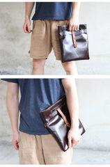 Dark Coffee  Leather Mens Casual Small Side Bags Messenger Bags Brown Postman Bag For Men - imessengerbags