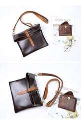 Dark Coffee  Leather Mens Casual Small Side Bags Messenger Bags Brown Postman Bag For Men - imessengerbags