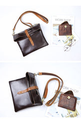 Dark Coffee  Leather Mens Casual Small Side Bags Messenger Bags Brown Postman Bag For Men