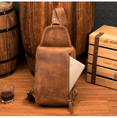 Cool Brown Leather Mens Sling Pack Sling Bag Crossbody Pack One Shoulder Pack Chest Bag for men - imessengerbags