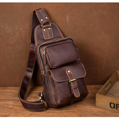 Cool Brown Leather Mens Sling Pack Sling Bag Crossbody Pack One Shoulder Pack Chest Bag for men - imessengerbags