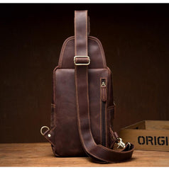 Cool Brown Leather Mens Sling Pack Sling Bag Crossbody Pack One Shoulder Pack Chest Bag for men - imessengerbags