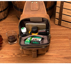Cool Brown Leather Mens Sling Pack Sling Bag Crossbody Pack One Shoulder Pack Chest Bag for men - imessengerbags